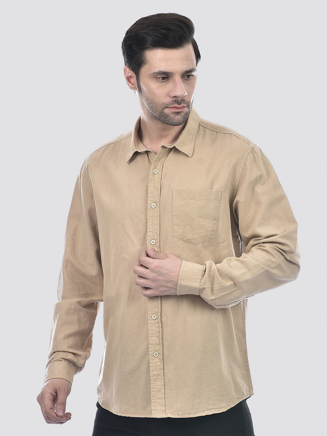 Numero Uno Men Solid Beige Shirt
